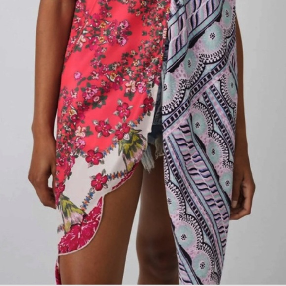 FREE PEOPLE PICK YOUR SCARF SPLIT TUNIC MAXI TEE  LARGE PINK COMBO - Picture 3 of 10